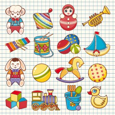  Çocuklar oyuncak seti. Bebek arka plan.