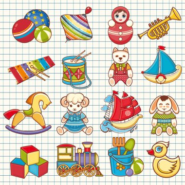  Çocuklar oyuncak seti. Bebek arka plan.