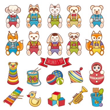 Çocuklar oyuncak seti. Bebek arka plan.