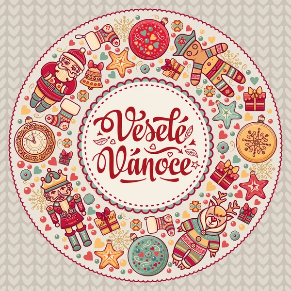 Vesele Vanoce. Mensaje de Navidad. Composición de letras con frase en checo — Vector de stock