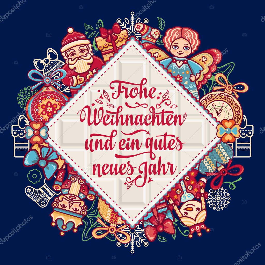Kerstwensen kerstkaarten kaarten achtergronden Frohe Weihnacht. Xmas Congratulations in Germany — Stockvector © ZzN