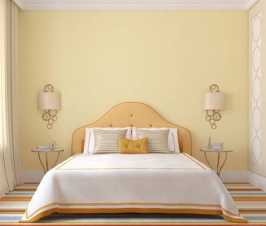Yatak odası iç. 3D render.
