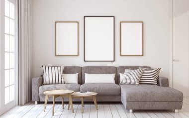 Oturma odası iç. 3D render.