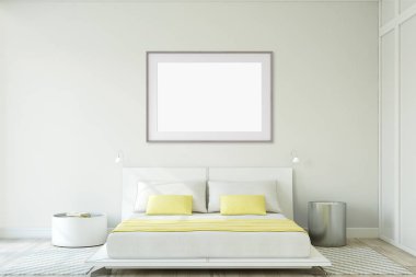 Yatak odası iç. 3D render.