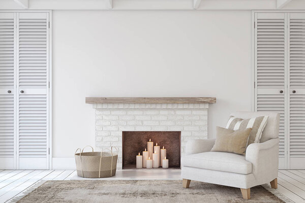 Interior con chimenea. 3d renderizar . — Foto de Stock