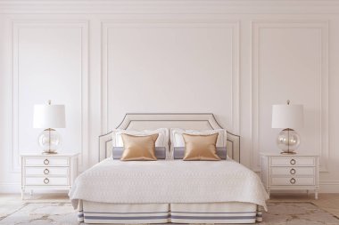 Yatak odası iç. 3D render.