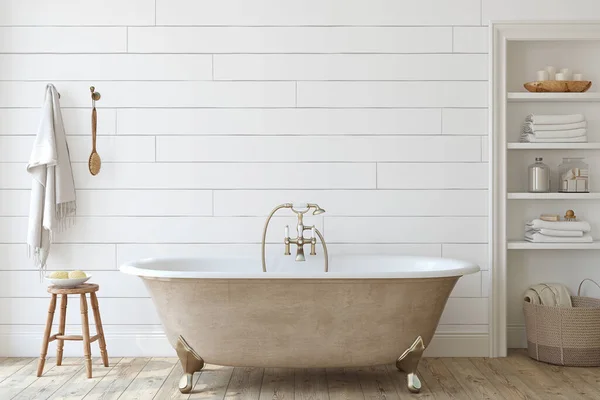 Farmhouse Bathroom Shiplap Wall Interior Mockup Render — Stock Photo, Image