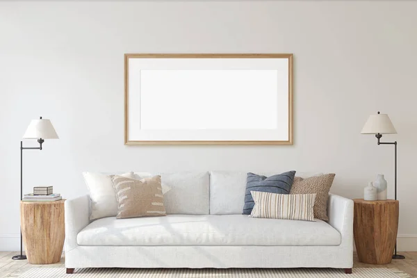 Modern Woonkamerinterieur Kuststijl Interieur Frame Model Renderen — Stockfoto