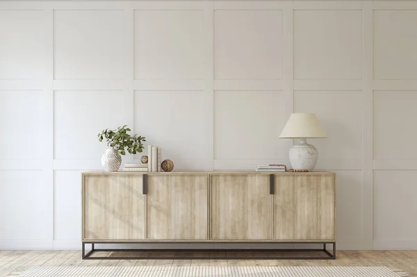 Moderne Entree Zijwand Bij Lege Witte Wand Interieur Model Renderen — Stockfoto