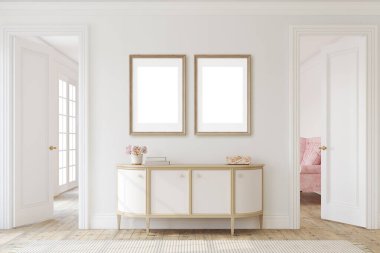 Modern koridor. İç ve çerçeve modeli. 3d hazırlayıcı.