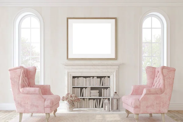 Romantic Fireplace Interior Frame Mockup Render — Stock Photo, Image