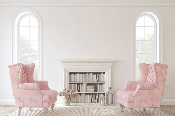 Romantic Fireplace Interior Mockup Render — Stock Photo, Image