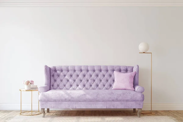 Romantisches Wohnzimmer Mit Der Violetten Couch Innenraum Attrappe Darstellung — Stockfoto