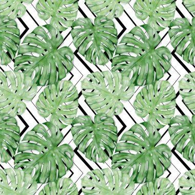 Sorunsuz suluboya egzotik yaprakları desen