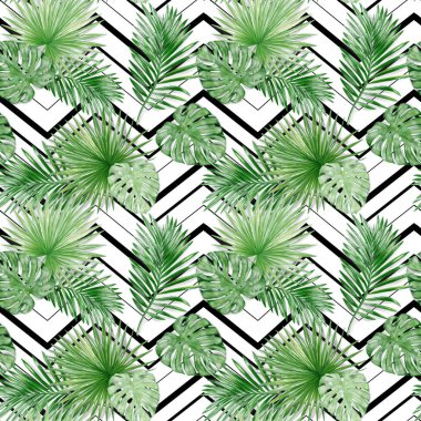 Sorunsuz suluboya egzotik yaprakları desen