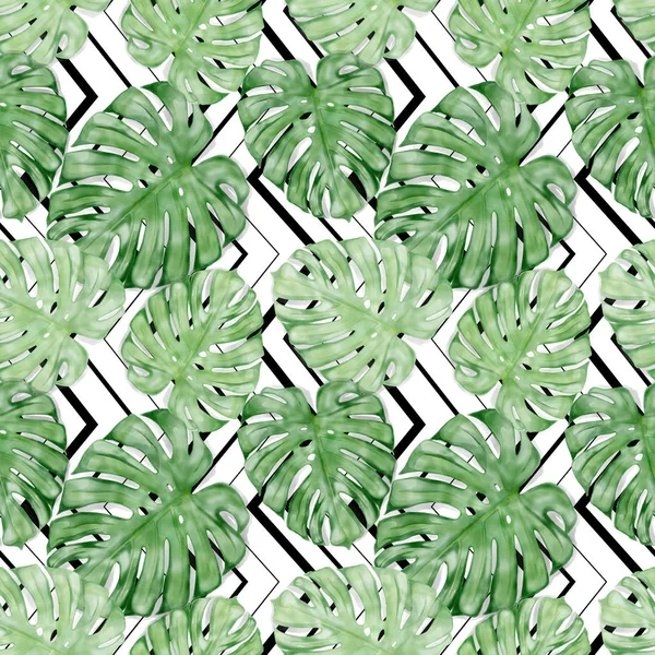 Seamless Watercolor Exotic Leaves Pattern — Stock Photo, Image
