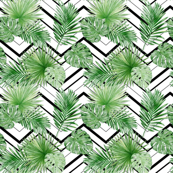 Seamless Watercolor Exotic Leaves Pattern