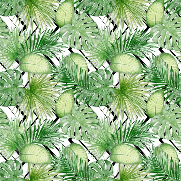 Sömlös akvarell exotiska blad mönster — Stockfoto