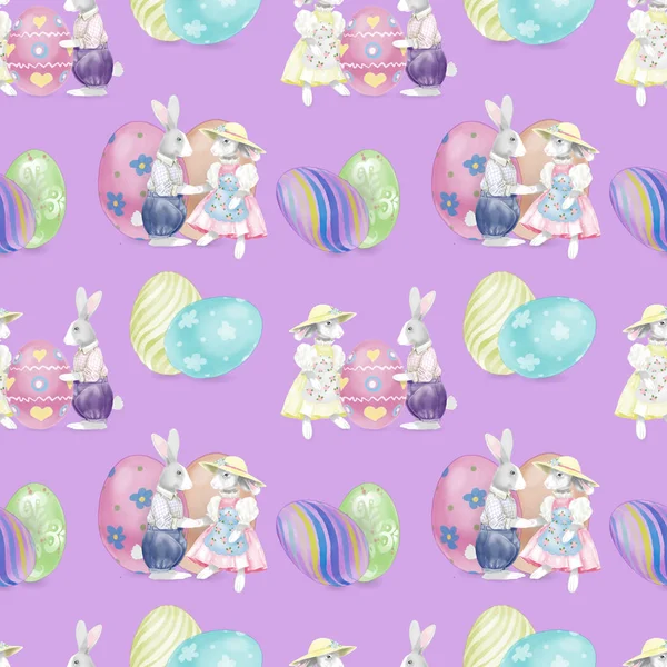 Seamless Watercolor Easter Bunnies Pattern