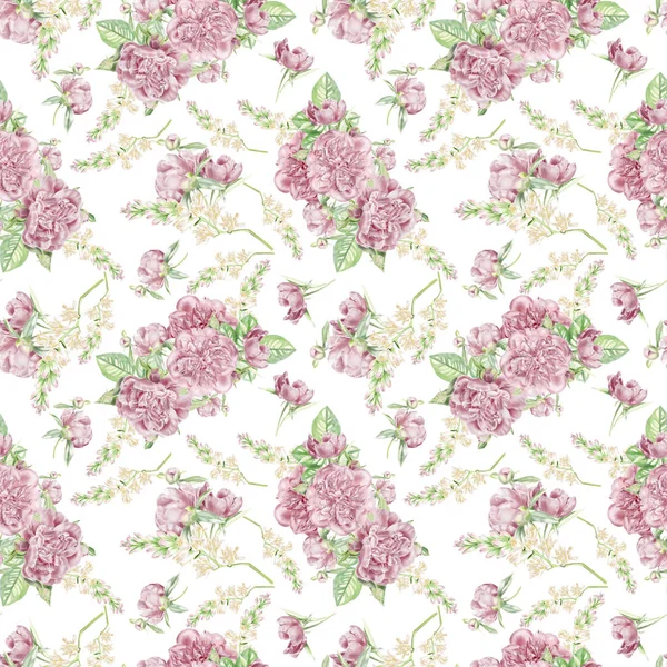 Seamless Watercolor Peonies Pattern — Stock Photo, Image