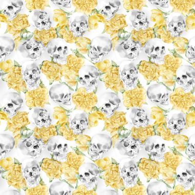 Sorunsuz suluboya kafatası Peonies desenli