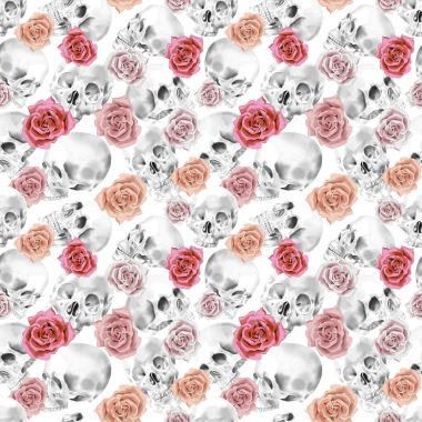 Gül desenli sorunsuz suluboya kafatası