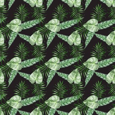 Sorunsuz suluboya egzotik yaprakları desen