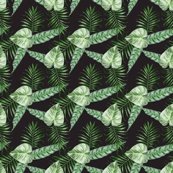 Seamless Watercolor Exotic Leaves Pattern — Stock Photo, Image