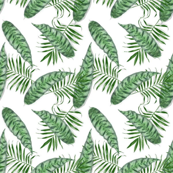 Seamless Watercolor Exotic Leaves Pattern — Stock Photo, Image