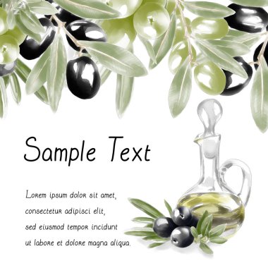 Suluboya elle çizilmiş zeytin çerçeve