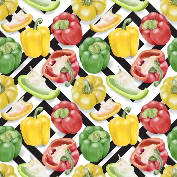 Бесшовный акварель Sweet Peppers Pattern — стоковое фото