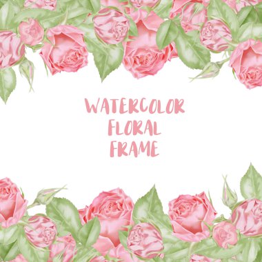 Suluboya elle çizilmiş güller çerçevesi