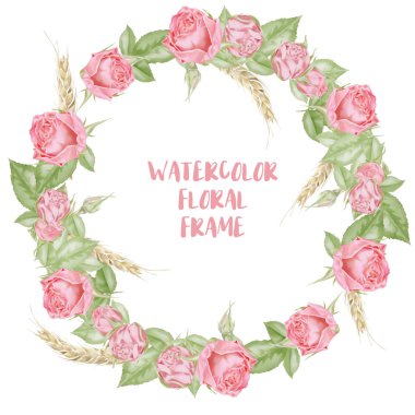 Suluboya elle çizilmiş güller çerçevesi