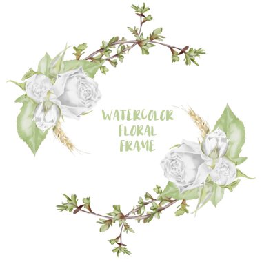 Suluboya elle çizilmiş güller çerçevesi