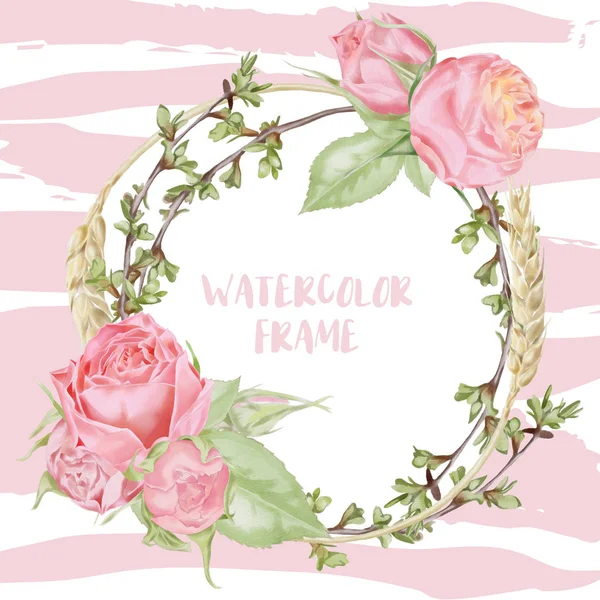 水彩の手描きバラのフレーム — ストック写真