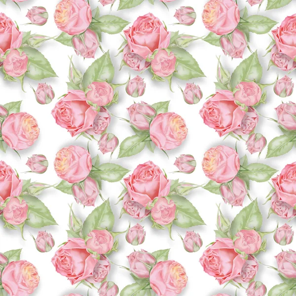 원활한 수채화 핑크 장미 패턴 — 스톡 사진