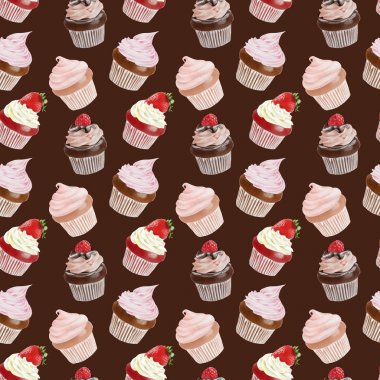 Sorunsuz suluboya Cupcakes desen