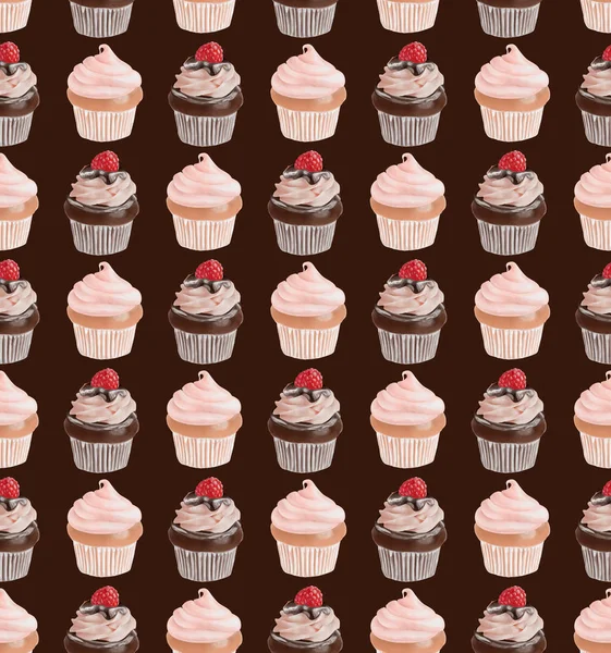 원활한 수채화 컵 케이크 패턴 — 스톡 사진
