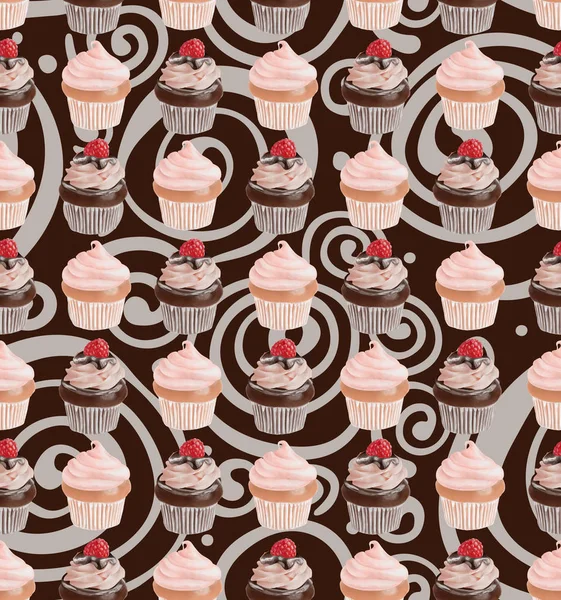 Naadloze aquarel Cupcakes patroon — Stockfoto