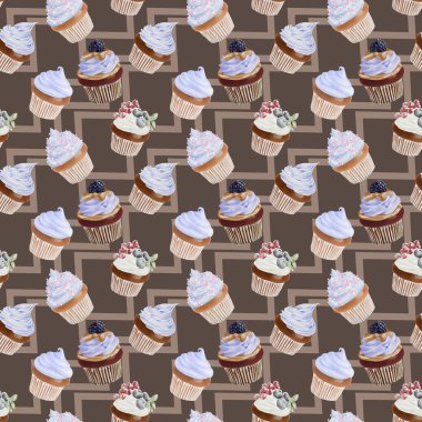 Sorunsuz suluboya Cupcakes desen