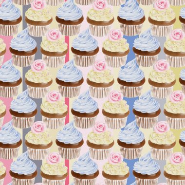 Sorunsuz suluboya Cupcakes desen