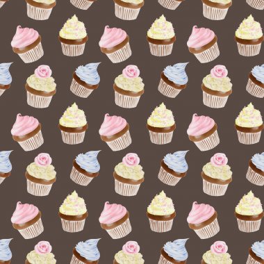 Sorunsuz suluboya Cupcakes desen