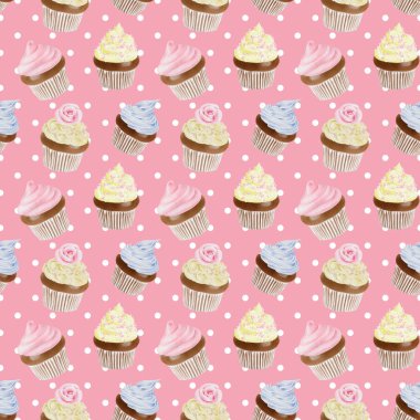 Sorunsuz suluboya Cupcakes desen