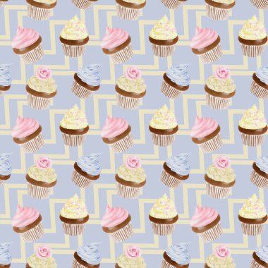 Sorunsuz suluboya Cupcakes desen