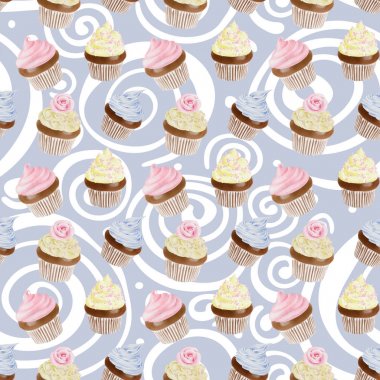 Sorunsuz suluboya Cupcakes desen