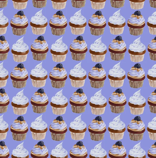 Cupcakes akwarela bezszwowe wzór — Zdjęcie stockowe