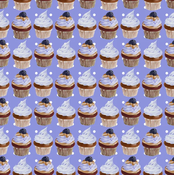 Cupcakes akwarela bezszwowe wzór — Zdjęcie stockowe