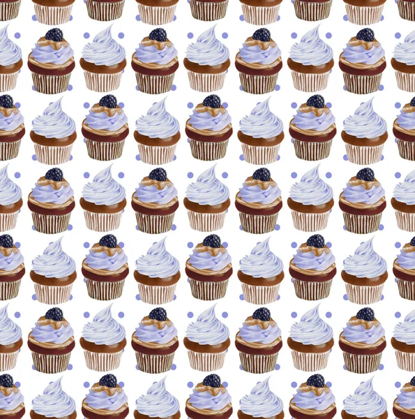 Patrón de cupcakes de acuarela sin costura —  Fotos de Stock