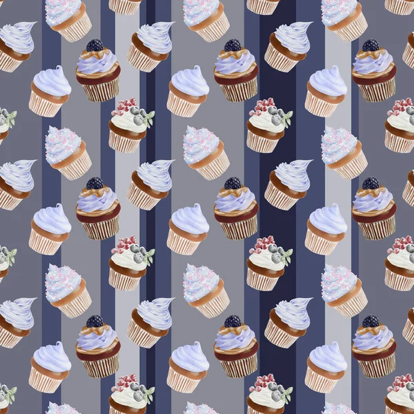 Modèle de Cupcakes aquarelle sans couture — Photo