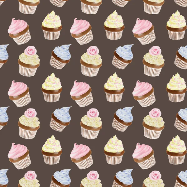 Naadloze aquarel Cupcakes patroon — Stockfoto